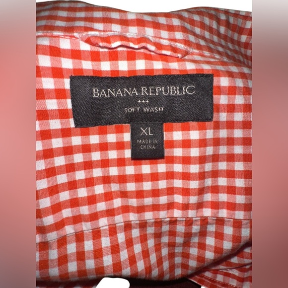 Banana Republic Mens Cotton Soft Wash SS Button Up Orange Plaid Dress Shirt XL - Picture 3 of 5